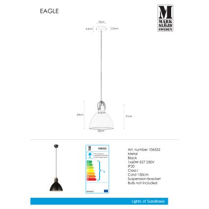 Markslöjd 106552 - Candeeiro suspenso EAGLE 1xE27/60W/230V preto