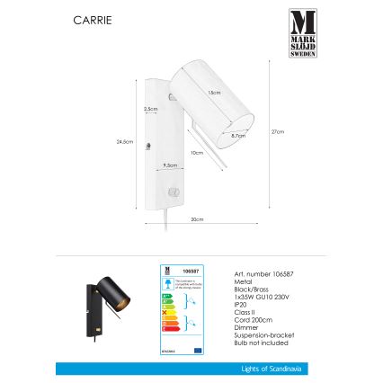 Markslöjd 106587 - Luz da parede com regulação CARRIE 1xGU10/35W/230V preto antigo