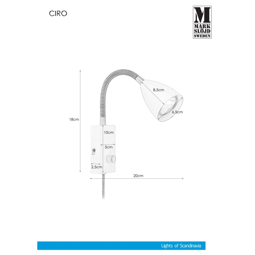 Markslöjd 106589 - Luz da parede com regulação CIRO 1xGU10/7W/230V