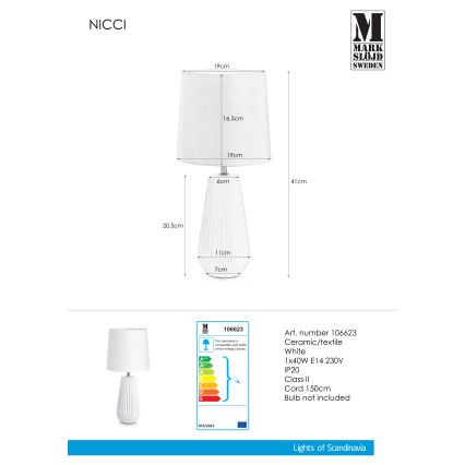 Markslöjd 106623 - Lâmpada de mesa NICCI 1xE14/40W/230V