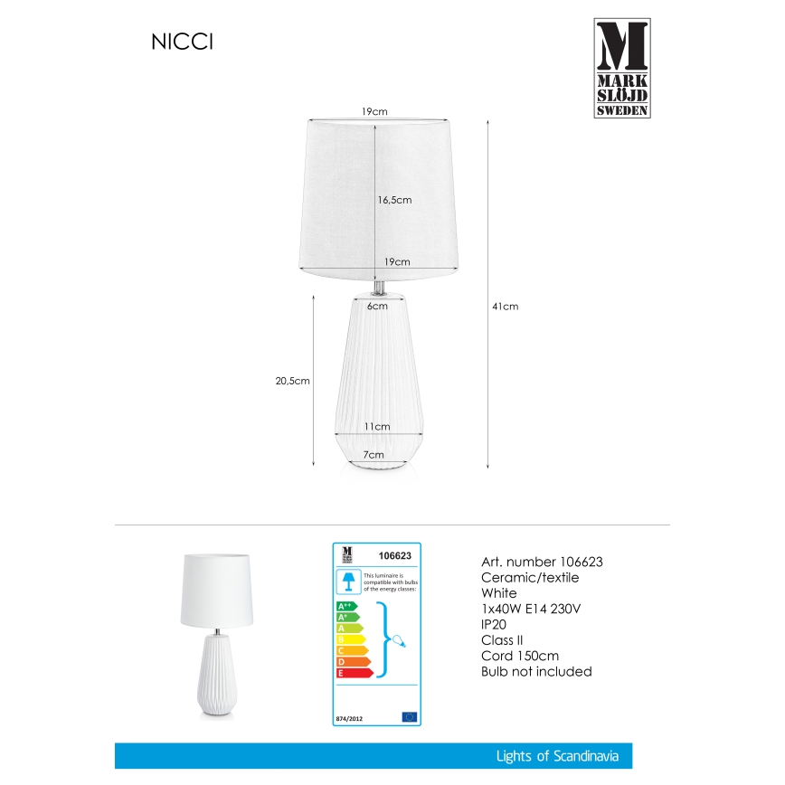 Markslöjd 106623 - Lâmpada de mesa NICCI 1xE14/40W/230V