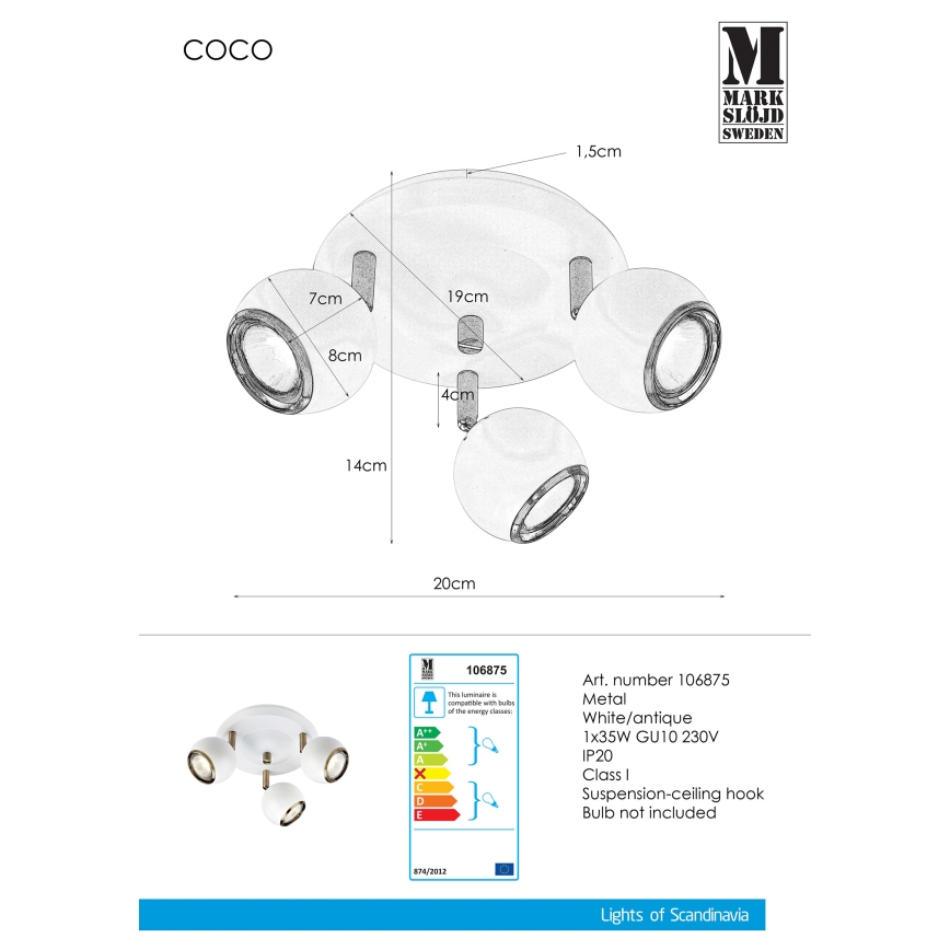 Markslöjd 106875 - Foco COCO 3xGU10/35W/230V