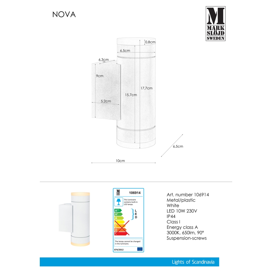 Markslöjd 106914 - Luz de parede LED de exterior NOVA 2xLED/5,5W/230V IP44