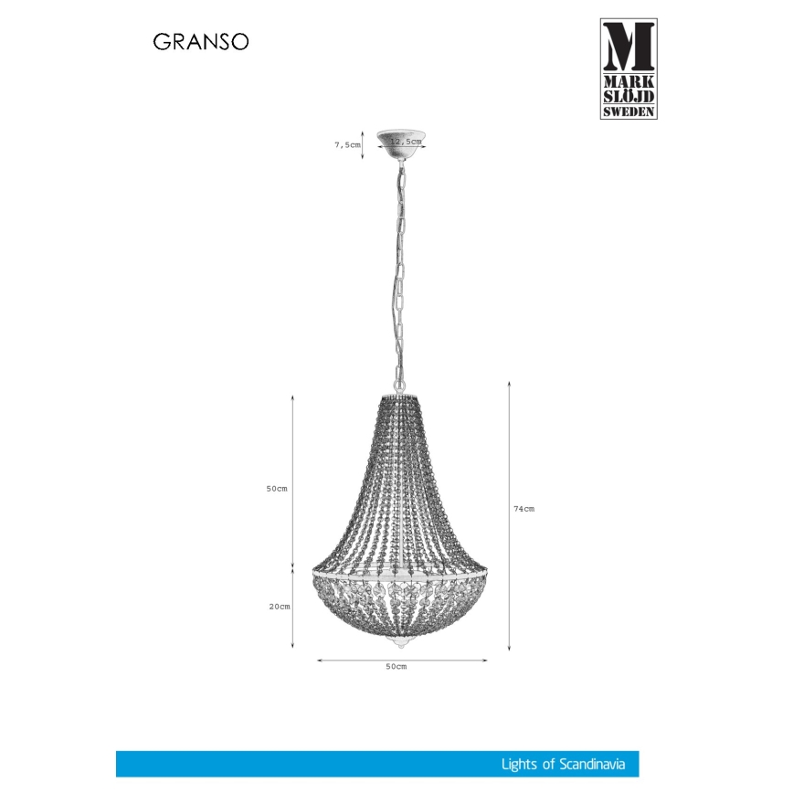 Markslöjd 107028 - Candelabro de cristal de corrente GRÄNSÖ 3xE14/40W/230V