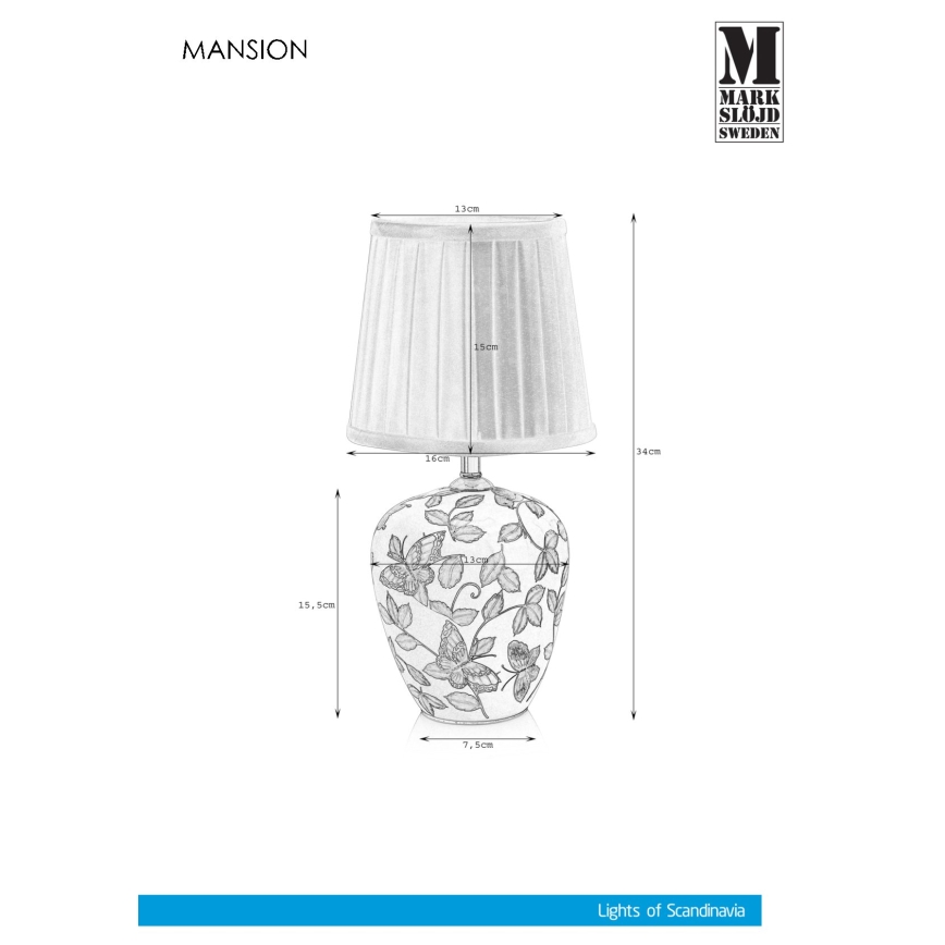 Markslöjd 107039 - Lâmpada de mesa MANSION 1xE14/40W/230V