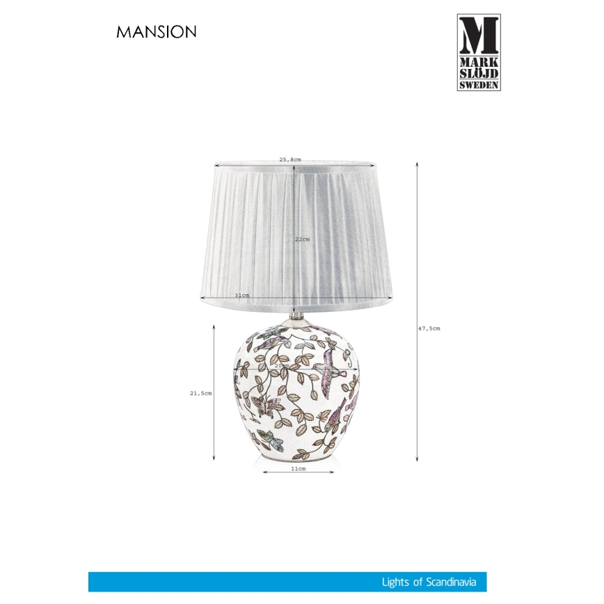 Markslöjd 107040 - Lâmpada de mesa MANSION 1xE27/60W/230V