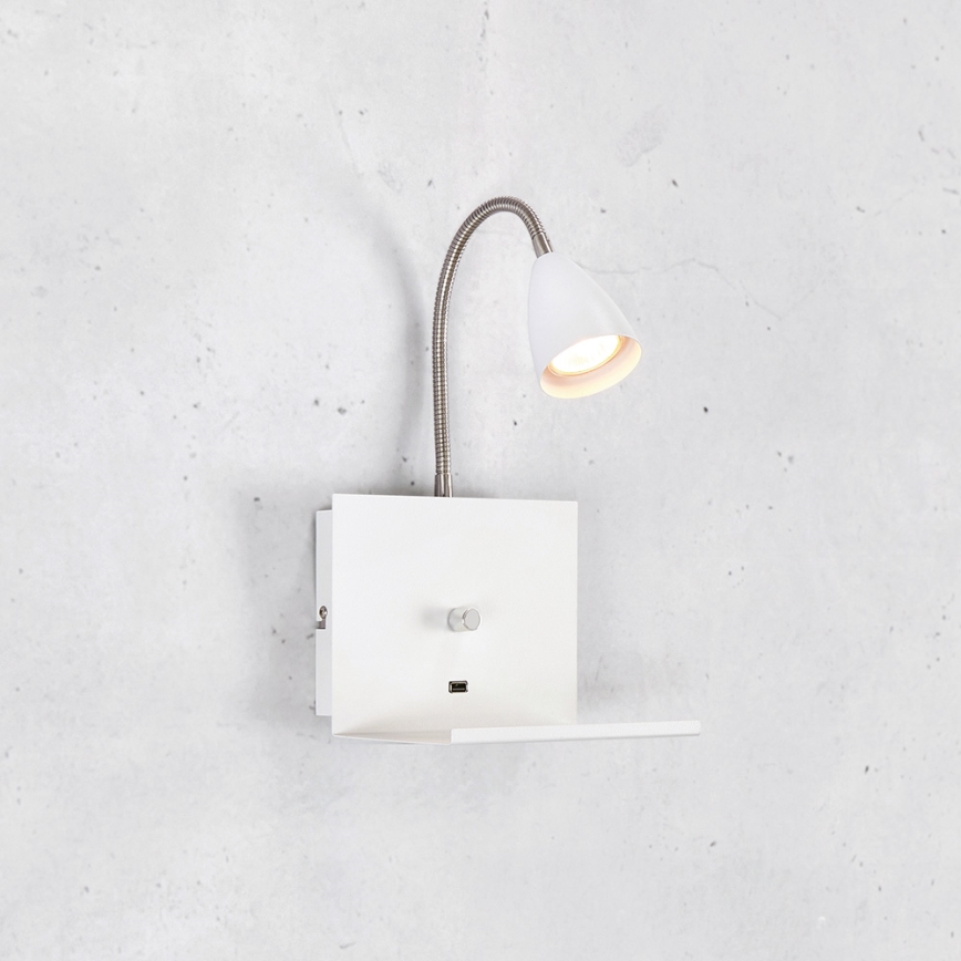 Markslöjd 107140 - Luz da parede com regulação s USB zásuvkou LOGI 1xGU10/7W/230V