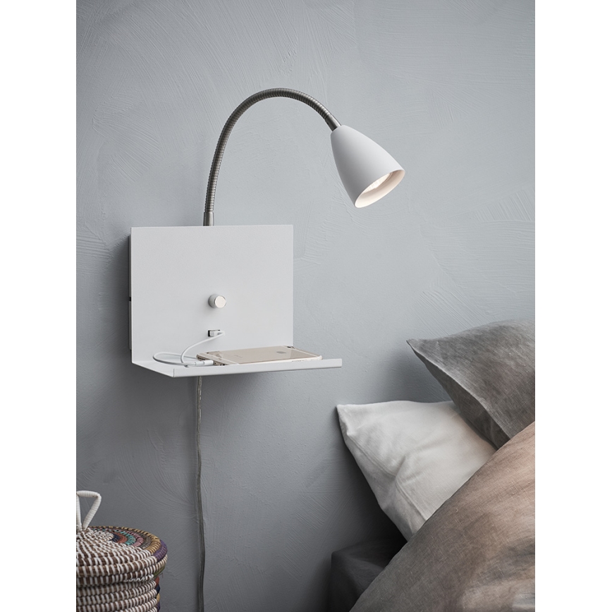 Markslöjd 107140 - Luz da parede com regulação s USB zásuvkou LOGI 1xGU10/7W/230V
