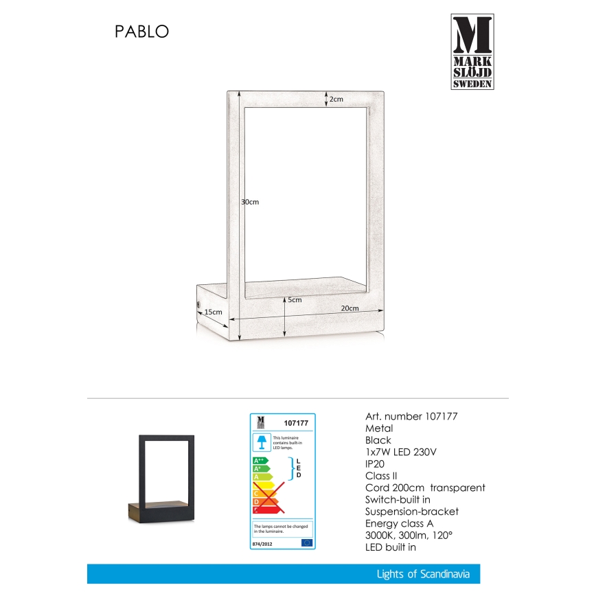 Markslöjd 107177 - Aplique com moldura LED PABLO LED/7W/230V