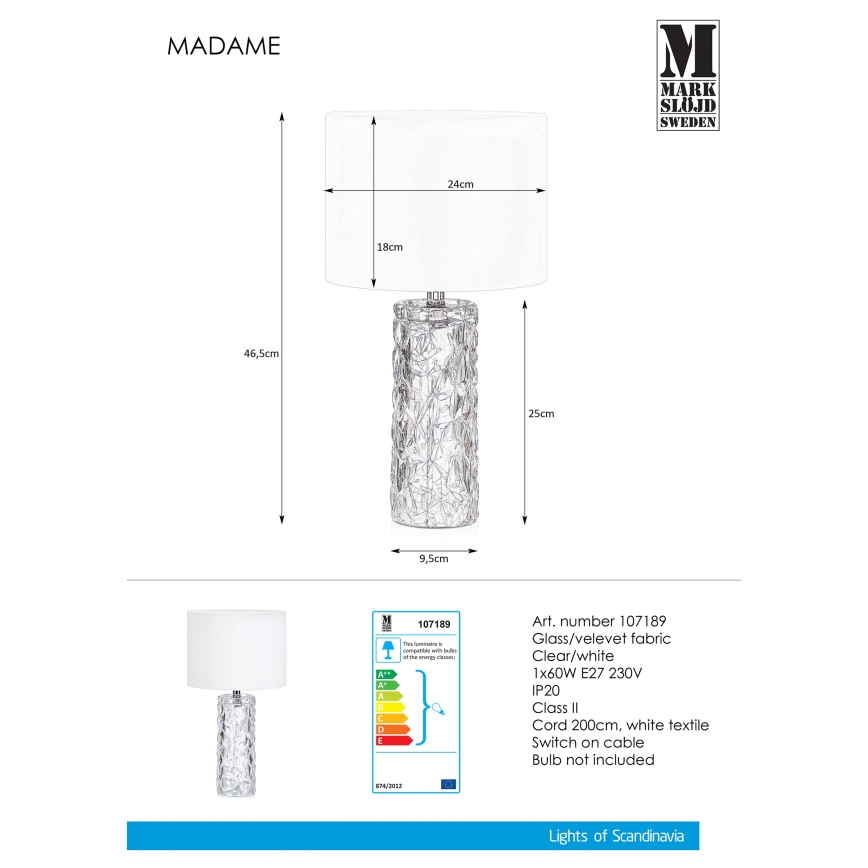 Markslöjd 107189 - Lâmpada de mesa MADAME 1xE27/40W/230V