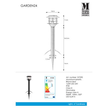 Markslöjd 107290 - Candeeiro exterior LED GARDEN 24 LED/3W/24V 45 cm IP44 preto