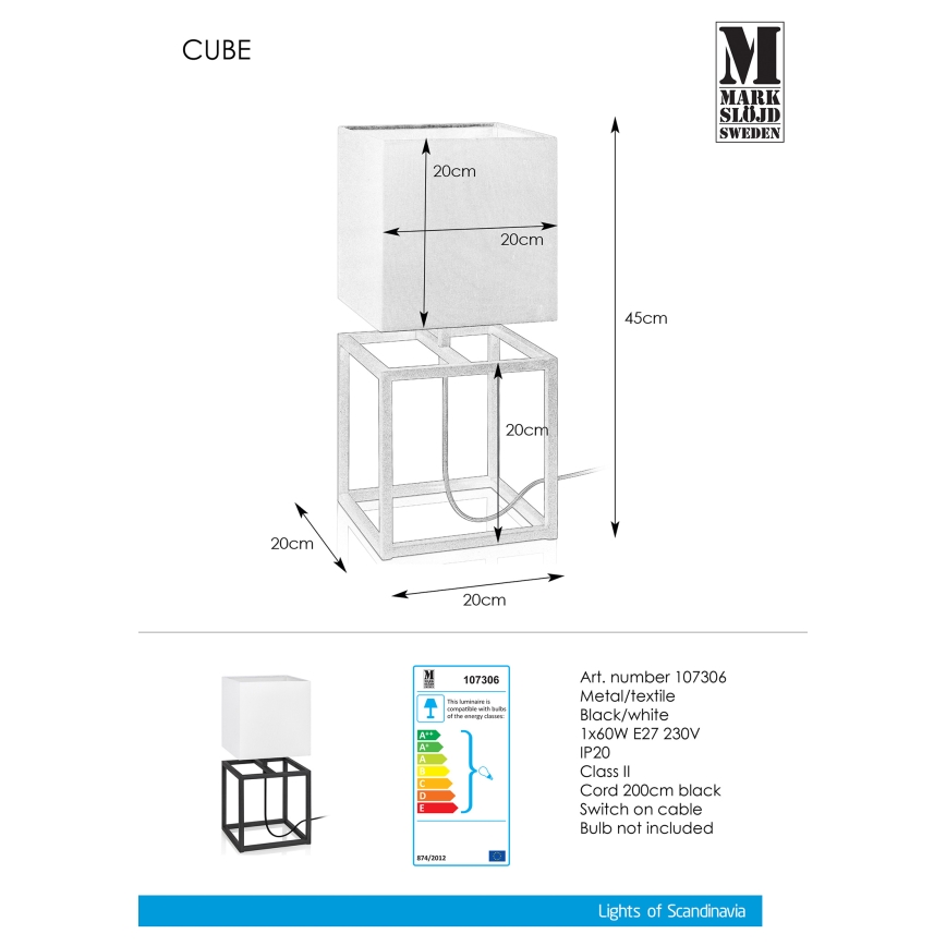 Markslöjd 107306 - Lâmpada de mesa CUBE 1xE27/60W/230V