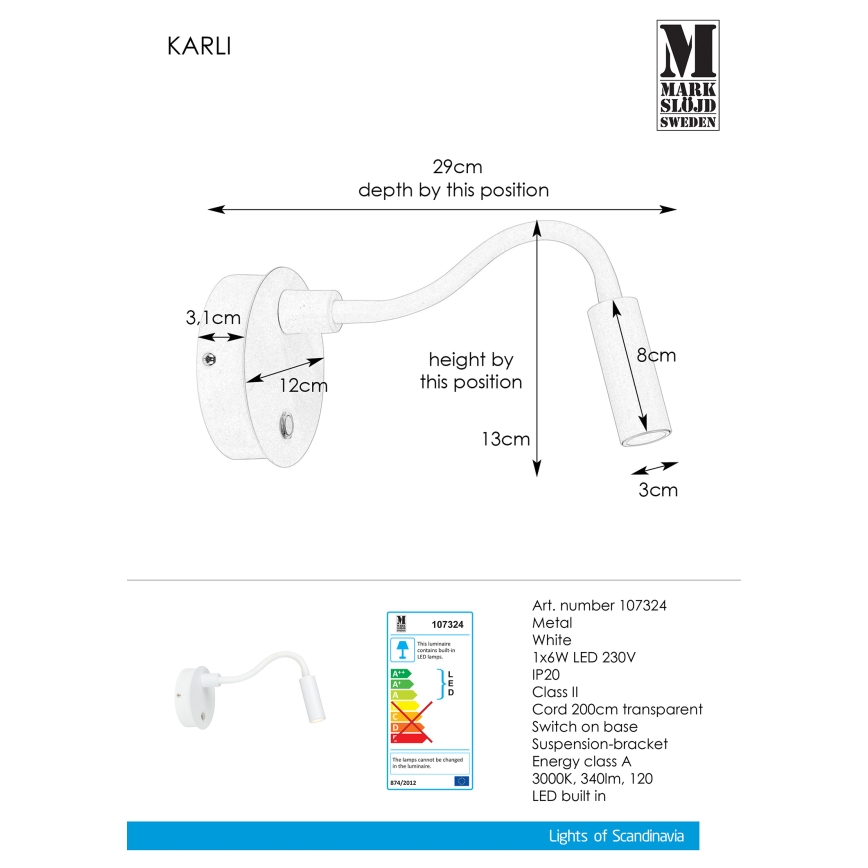 Markslöjd 107324 - Luz de parede LED KARLI LED/6W/230V