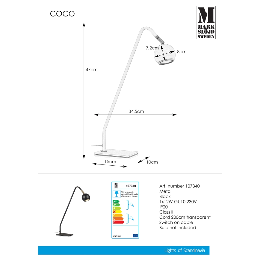 Markslöjd 107340 - Lâmpada de mesa COCO 1xGU10/12W/230V
