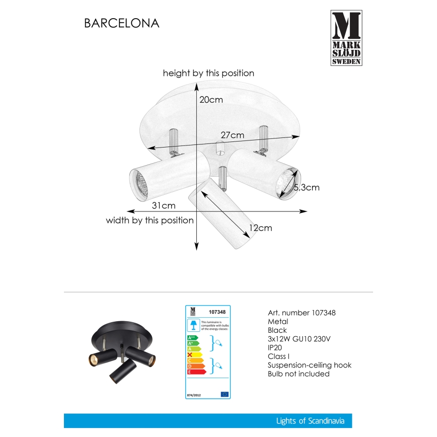 Markslöjd 107348 - Foco BARCELONA 3xGU10/12W/230V