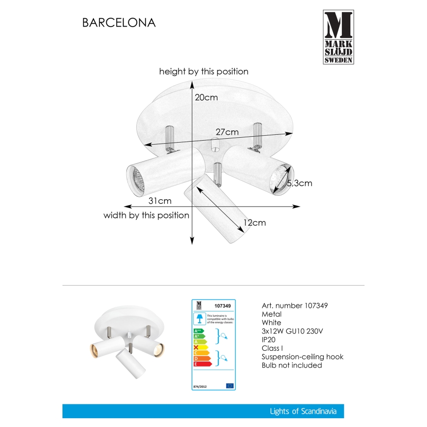 Markslöjd 107349 - Foco BARCELONA 3xGU10/12W/230V