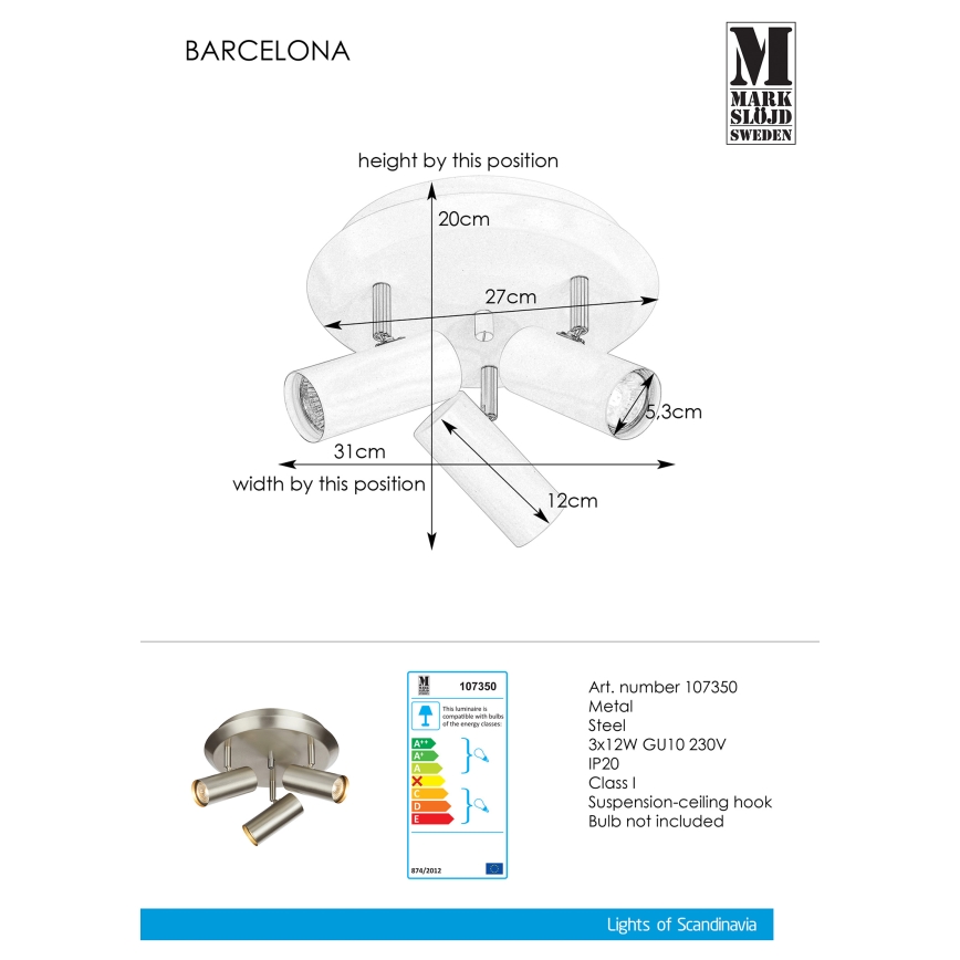 Markslöjd 107350 - Foco BARCELONA 3xGU10/12W/230V