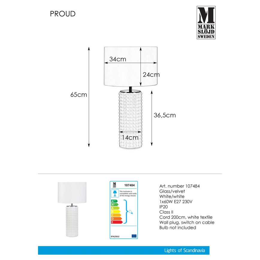 Markslöjd 107484 - Lâmpada de mesa PROUD 1xE27/60W/230V