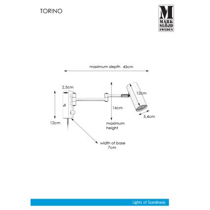 Markslöjd 107538 - Foco de parede com regulação TORINO 1xGU10/12W/230V