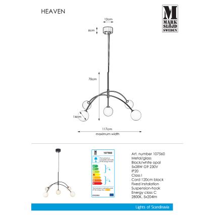 Markslöjd 107560 - Candelabro num fio HEAVEN 5xG9/28W/230V