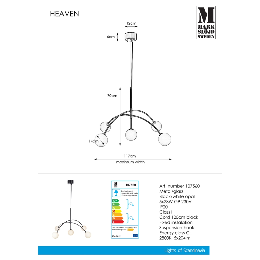 Markslöjd 107560 - Candelabro num fio HEAVEN 5xG9/28W/230V