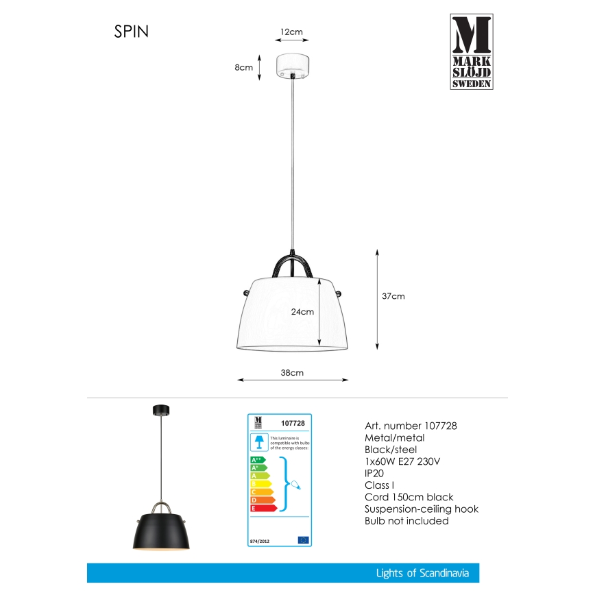 Markslöjd 107728 - Candelabro num fio SPIN 1xE27/60W/230V