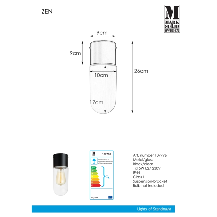 Markslöjd 107796 - Luz de teto de casa de banho ZEN 1xE27/15W/230V IP44