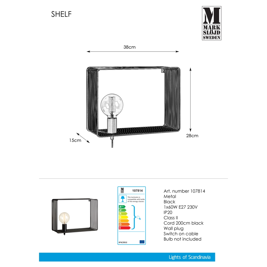Markslöjd 107814 - Luz de parede SHELF 1xE27/60W/230V