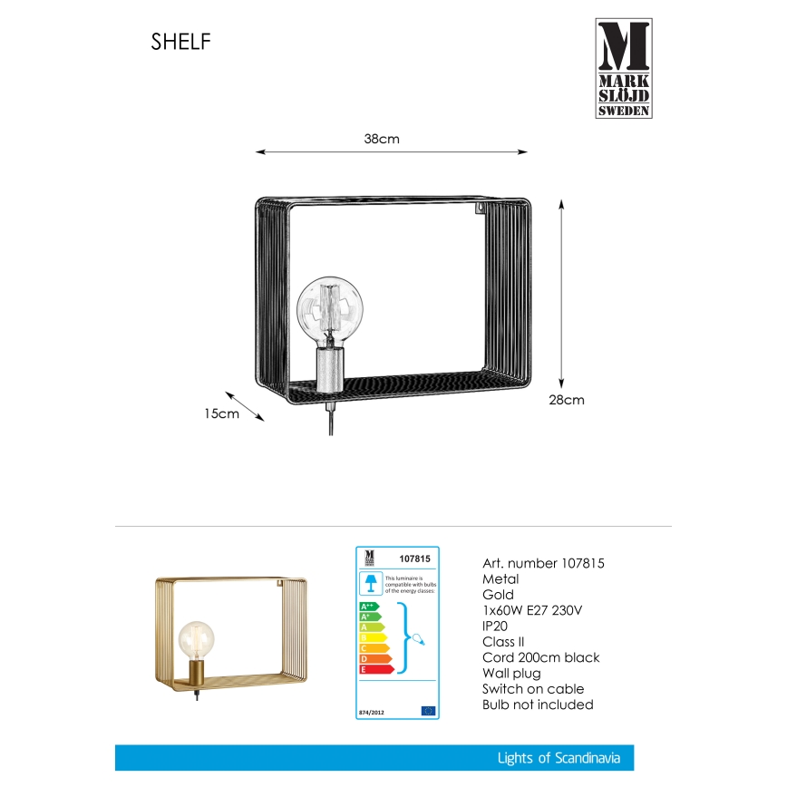 Markslöjd 107815 - Luz de parede SHELF 1xE27/60W/230V