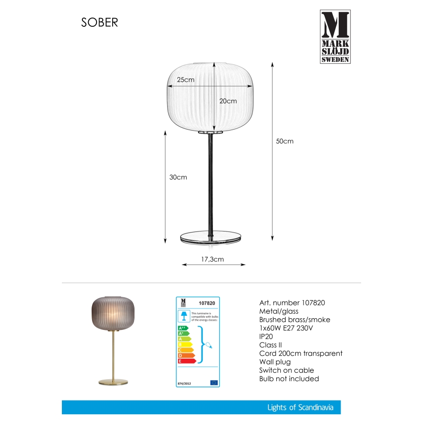 Markslöjd 107820 - Candeeiro de mesa SOBER 1xE27/60W/230V latão