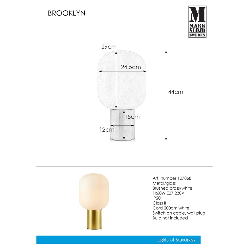 Markslöjd 107868 - Lâmpada de mesa BROOKLYN 1xE27/60W/230V