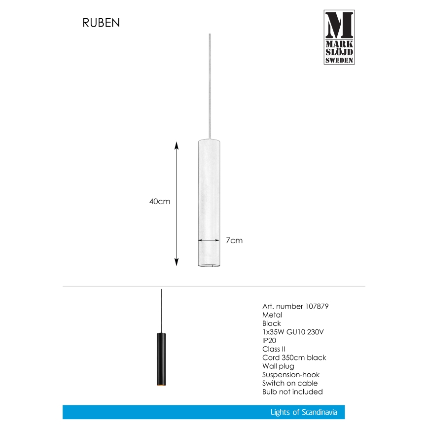 Markslöjd 107879 - Candelabro num fio RUBEN 1xGU10/35W/230V