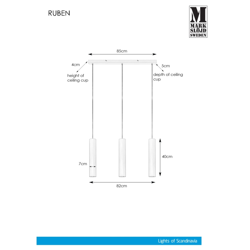 Markslöjd 107883 - Candelabro num fio RUBEN 3xGU10/35W/230V