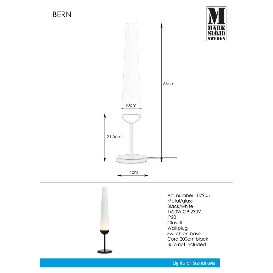 Markslöjd 107905 - Lâmpada de mesa BERN 1xG9/20W/230V