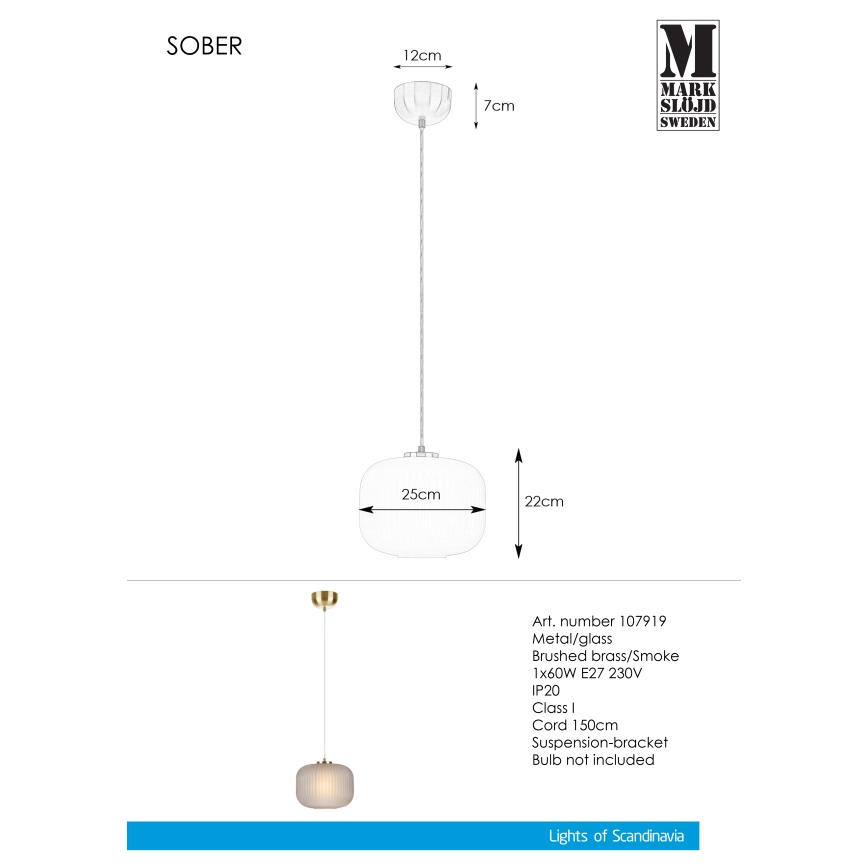 Markslöjd 107919 - Candelabro num fio SOBER 1xE27/20W/230V
