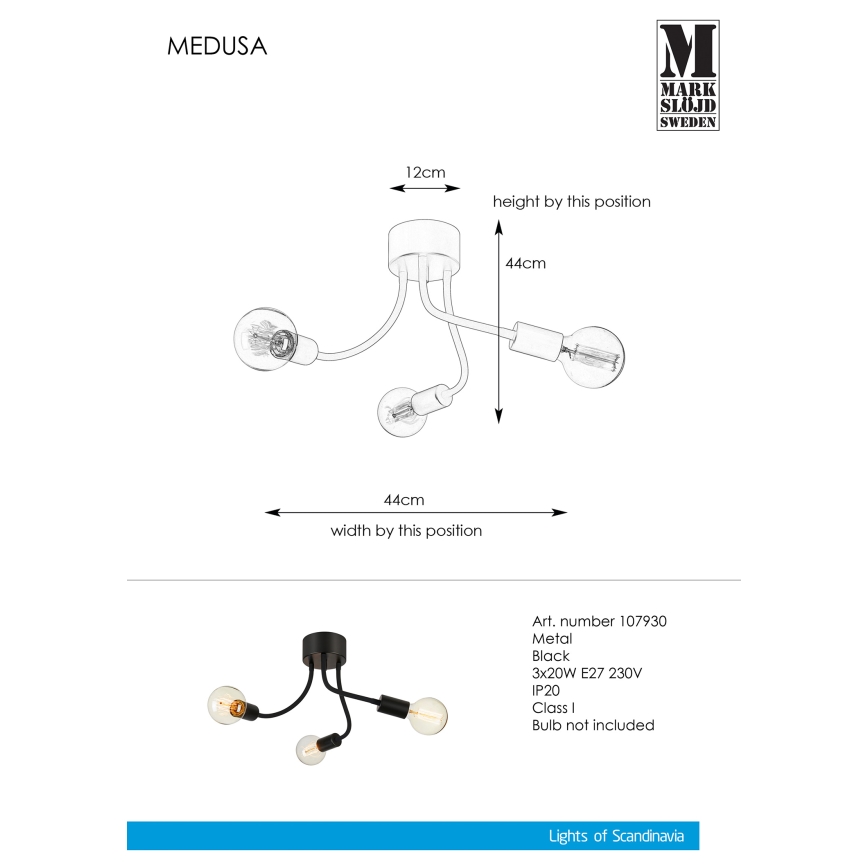 Markslöjd 107930 - Candelabro integrado MEDUSA 3xE27/20W/230V