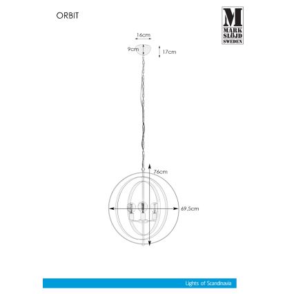 Markslöjd 107941 - Candelabro numa corrente ORBIT 3xE27/60W/230V