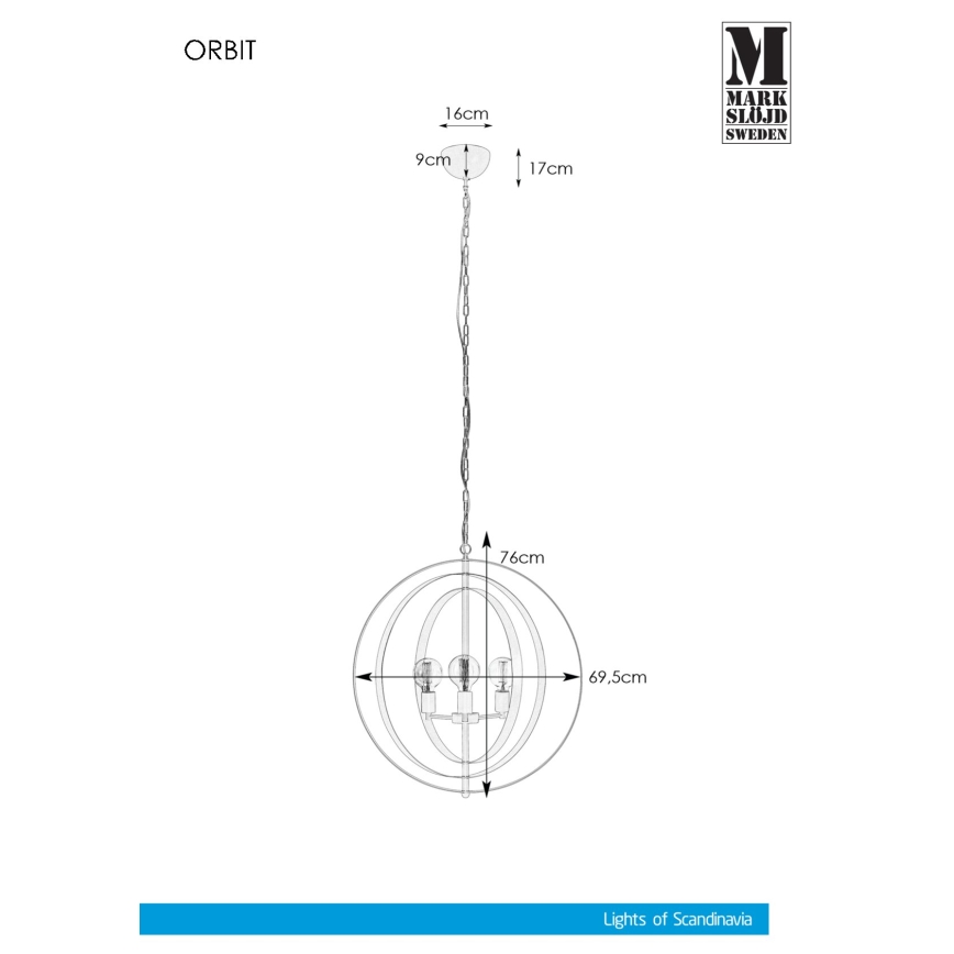 Markslöjd 107941 - Candelabro numa corrente ORBIT 3xE27/60W/230V