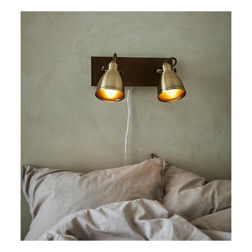 Markslöjd 108214 - Foco de parede NATIVE 2xE14/18W/230V latão/castanho