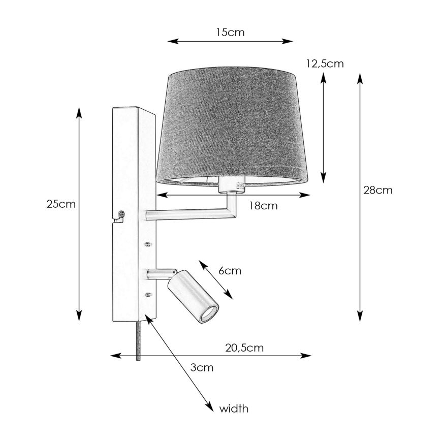 Markslöjd 108595 - Lâmpada de parede LED com USB COMO 1xE14/40W/230V + LED/3W preta