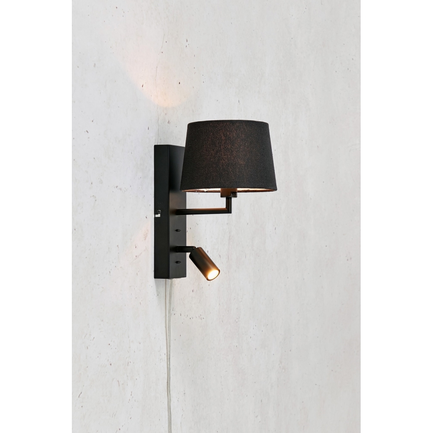 Markslöjd 108595 - LED Candeeiro de parede com USB COMO 1xE14/40W/230V + LED/3W preto
