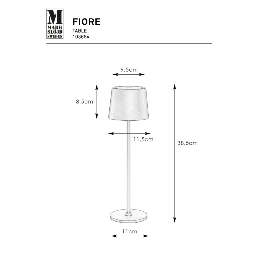 Markslöjd 108653- Candeeiro LED recarregável e regulável FIORE LED/2W/5V IP44 38cm branco