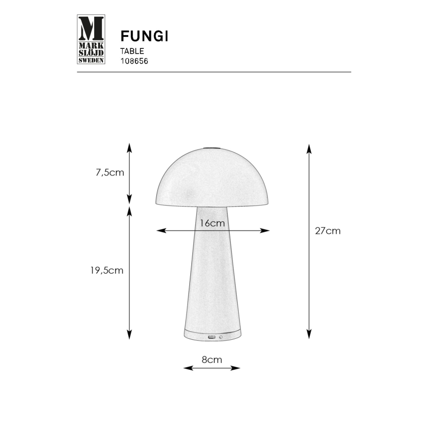 Markslöjd 108655 - Candeeiro LED recarregável e regulável FUNGI LED/1,5W/5V IP44 branco