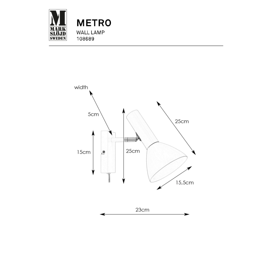 Markslöjd 108689 - Candeeiro de parede METRO 1xE27/40W/230V branco