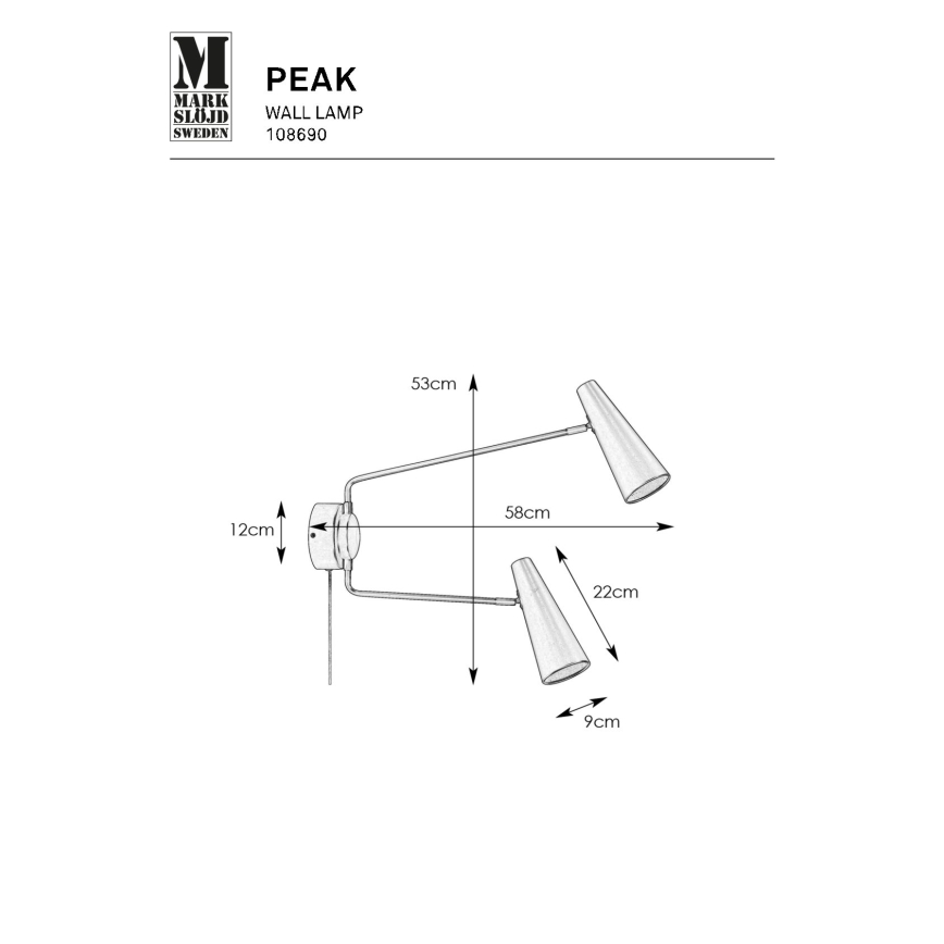 Markslöjd 108690 - Candeeiro de parede PEAK 2xE14/40W/230V preto