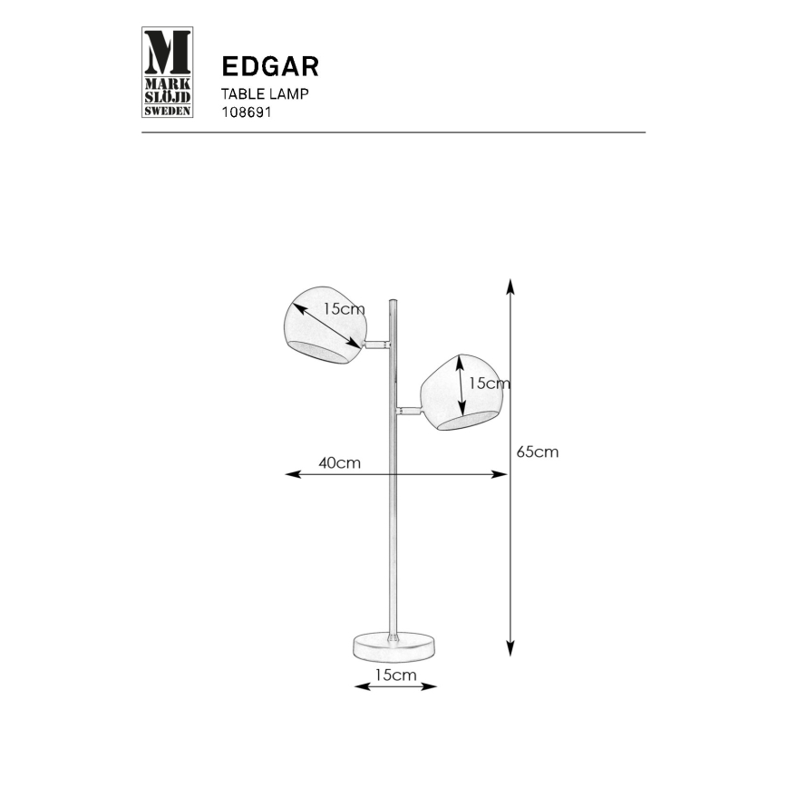 Markslöjd 108691 - Candeeiro de mesa EDGAR 2xE14/40W/230V preto
