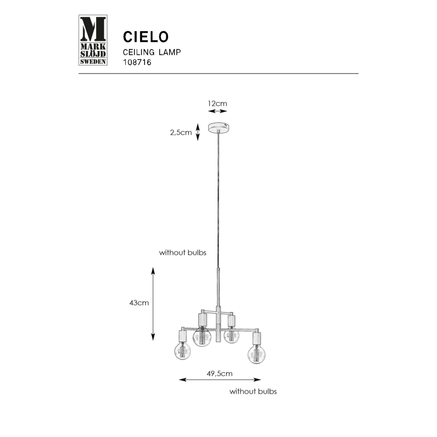 Markslöjd 108716 - Candeeiro suspenso CIELO 4xE27/40W/230V preto