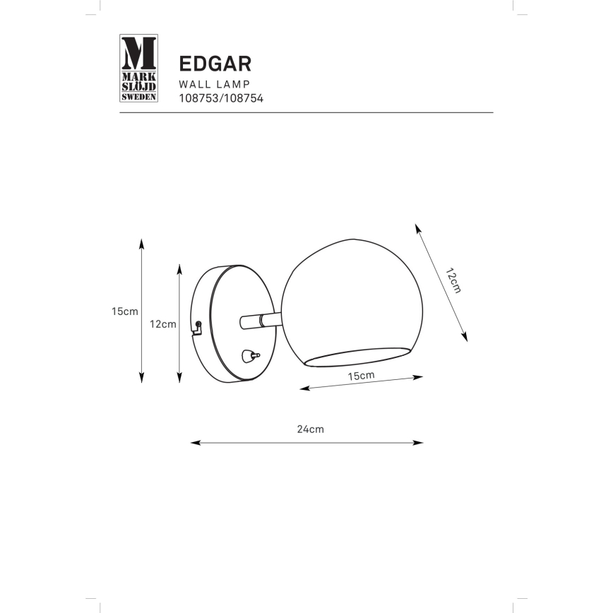 Markslöjd 108753 - Candeeiro de parede EDGAR 1xE14/40W/230V preto