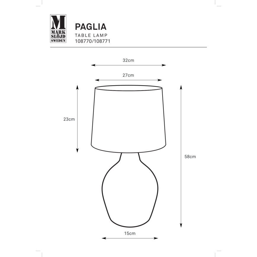 Markslöjd 108770 - Candeeiro de mesa PAGLIA 1xE27/40W/230V preto/vime