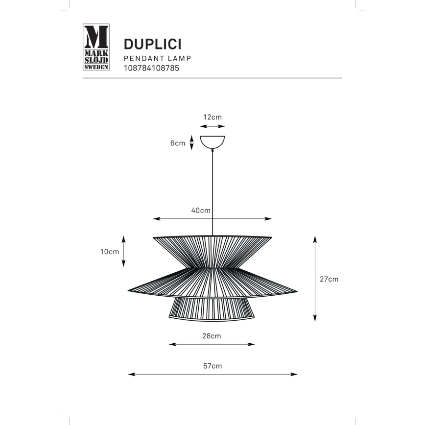 Markslöjd 108784 - Candeeiro suspenso DUPLICI 1xE27/40W/230V preto/bambu